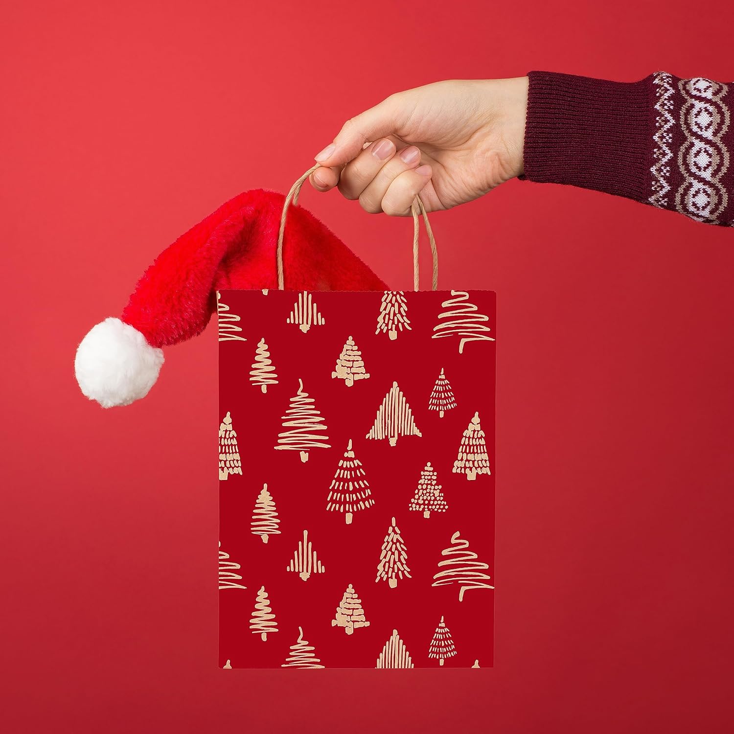 Easykart Kraft Gift Bags - 30 Christmas Goody Bags, 6 Designs, Classroom & Party Favors (9 X 7.3 X 3.3)