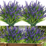 24 Bundles Artificial Plants Outdoor, Uv Resistant Lavender Flowers Artificial Plastic Fake Lavender With Monkey Grass For Garden Porch Patio Yard Window Box Planter Decor(Grass With Purple Flowers)