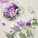 Crochet Flower Bouquet,Purple Knitted Flowers, Handmade Tulips Roses Bouquet For Birthday Party Mother'S Day Graduation Gifts(With Card)