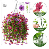 Artificial Hanging Flowers With Basket For Spring Outdoor Decoration 3 Bunches Of Silk Daisy Flower Uv Resistant For Garden Porch Patio Balcony Yard Decor (Purple Red)