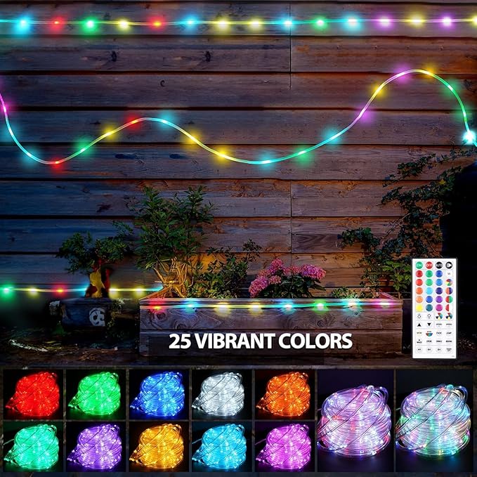 100FT Outdoor LED Rope Lights 300 LED Warm White and Color Changing Waterproof Plug In String Lights with Remote