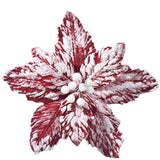 10Pcs Snow Decorated Large Poinsettia Decorative Christmas Flower Stem For Christmas Tree Wreath Garland, Red/White
