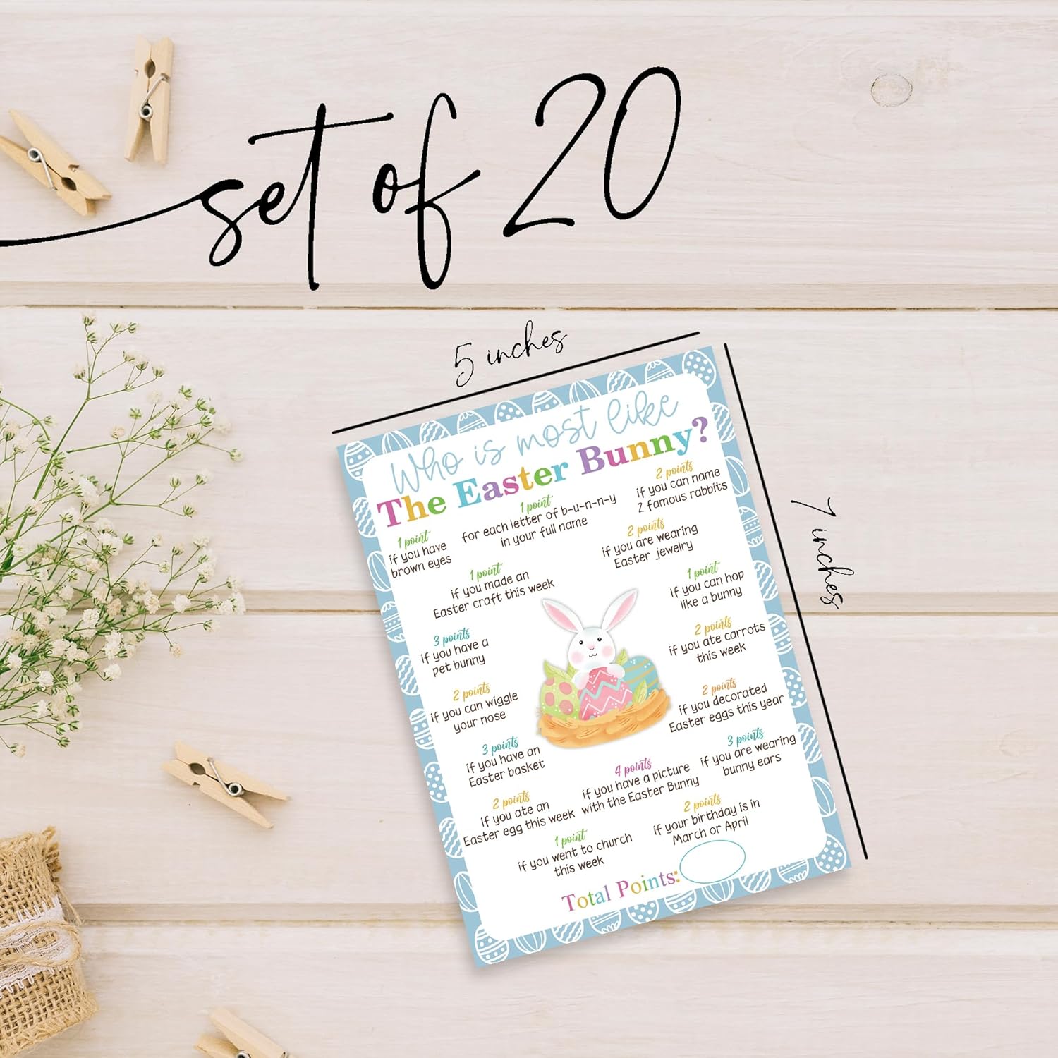 Funny Easter Game Set - 20 Pcs Who Is Most Like The Easter Bunny Double-Sided Fill In Style Game Cards, Friends, Bunny Egg Family Party Game & Activities (Bunny2) -A03