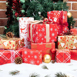 Small Christmas Gift Wrapping Paper Rolls,3 Rolls 17Inches X 198Inches Reversible Gift Wrapping Paper, Red Gold White Wrapping Paper, Snowflakes, Stripes, Plaid, Santa Hat, Christmas Decorations