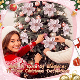 20 Pcs Christmas Velvet Poinsettia Flowers Ornaments 6.3Inch Glitter Artificial Magnolia Flower Christmas Tree Ornament With Stem For Xmas Tree Decorations Wedding Decor Supplies(Pink)