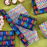 Reversible Birthday Wrapping Paper For Boys Girls Kids 17 Inch X 36 Feet Happy Birthday Lettering Gift Wrapping Paper For Party, Baby Shower, Holiday