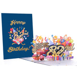 3D Pop Up Happy 82Nd Birthday Card – Blue Design With Glitter Numbers, Balloons, Cakes & Gifts – Unique Bday Card For Dad, Mom, Husband, Wife, Man Or Woman – 5" X 7"