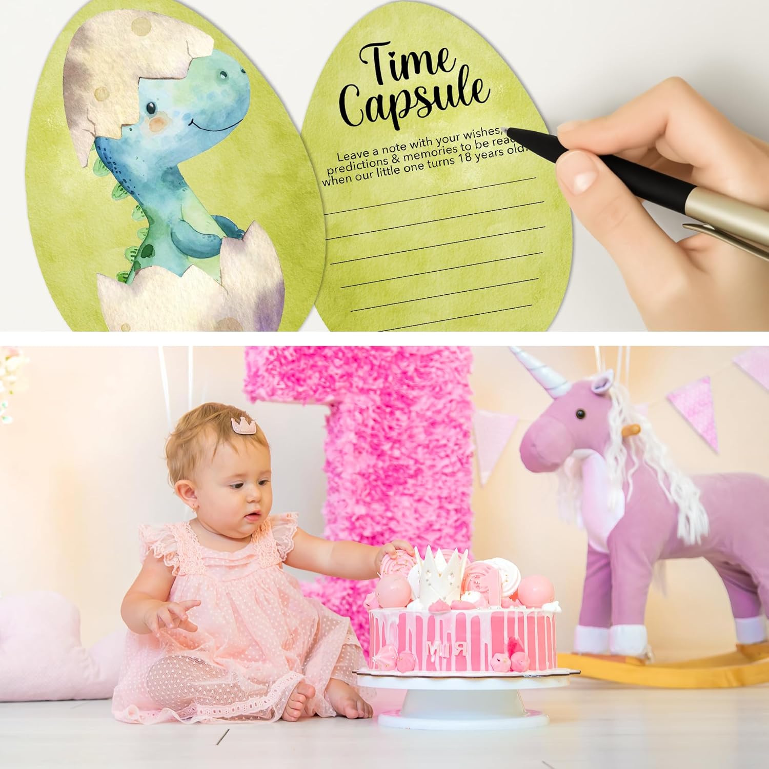 Baby Time Capsule Box 1St Birthday - Time Capsul For First Birthday Party Games, Guest Messages & Milestone Memories For Baby Boy Or Girl, 50 Pcs Dragon Egg Theme Cards -A04