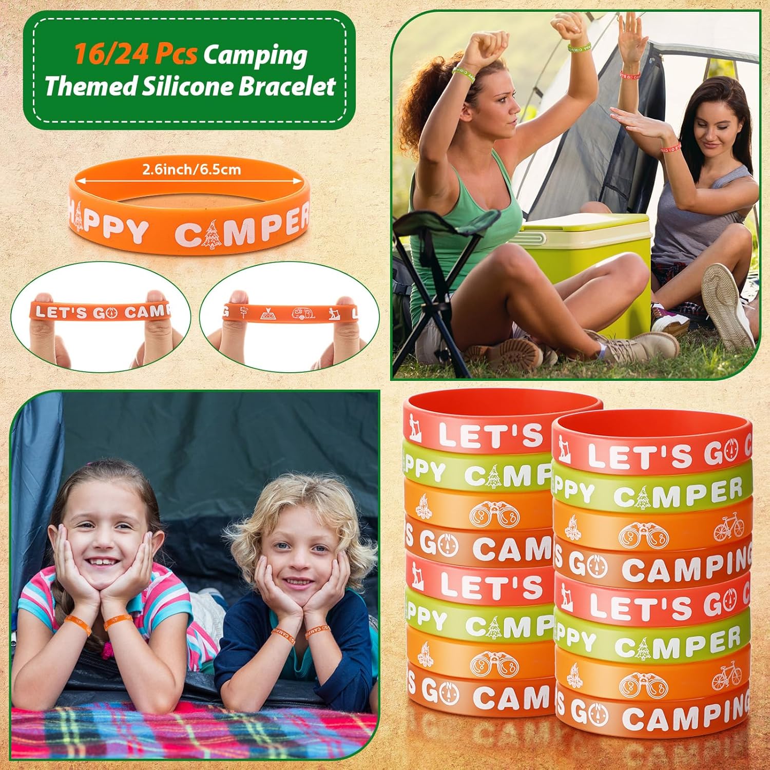 130 Pcs Camping Party Favors Happy Camper Party With Silicone Bracelets, Mini Compass, Mini Flashlight Keychains, Stickers, Bag And Tag Adventure Friend Birthday (Classic Style)