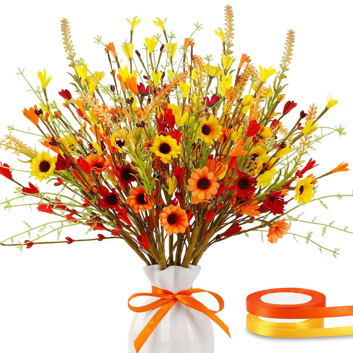 12 Pack Fall Flowers, Artificial Autumn Floral Berry Picks Forsythia Stem For Thanksgiving Harvest Bouquet Floral Arrangements Garland Table Centerpieces Home Decor