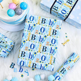 Boy Baby Shower Wrapping Paper - 17 Inch X 33 Feet - Reversible Cute Blue Baby Boy Animal Heart Theme Newborn Gift Wrap Paper For 1St Birthday, Baby Shower, Children'S Christening, New Mommy