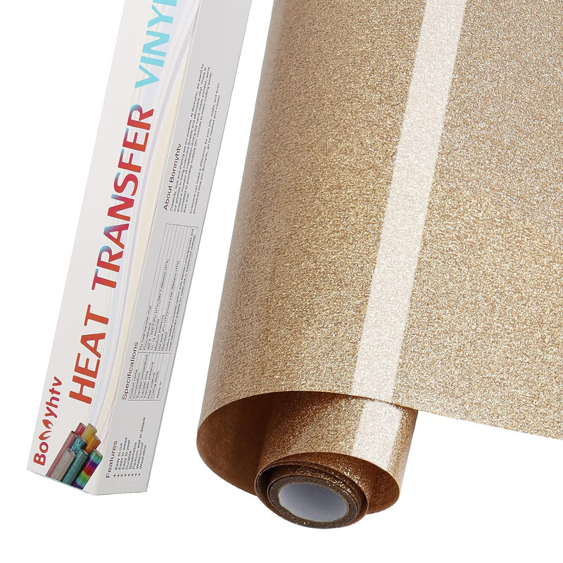 Champagne Glitter Htv Heat Transfer Vinyl Roll, Glitter Iron On Vinyl For Cric