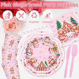 142 Pcs Pink Christmas Gingerbread Party Decorations Merry Christmas Cookie House Gingerbread Man Party Supplies Candy Tree Paper Plates And Napkins Banner Tablecloth For Xmas Birthday Gender Reveal