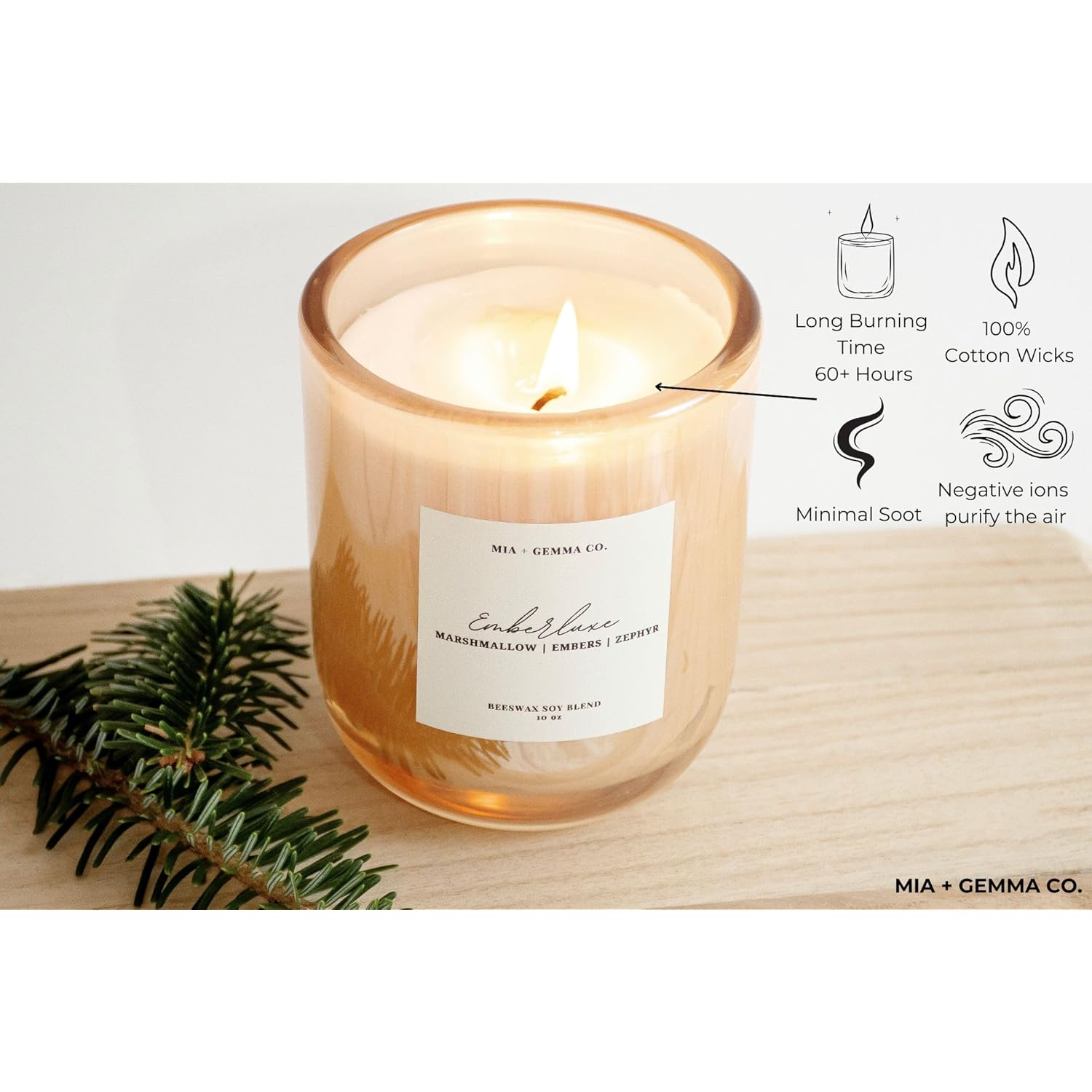 Emberluxe | Marshmallow Fireside Scented | Beeswax Soy Blend Candle | 10Oz Non Toxic & Cruelty Free Cotton Wick 65+ Hours Clean Burn Handcrafted Home Décor Gifts For Fall Holidays