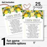 Lemon Bridal Shower Games Would She Rather - 25 Card Pack - This Or That Game Fun For Graduation Parties, Rehearsal Dinners & Birthdays - Main Squeeze Botanical Design