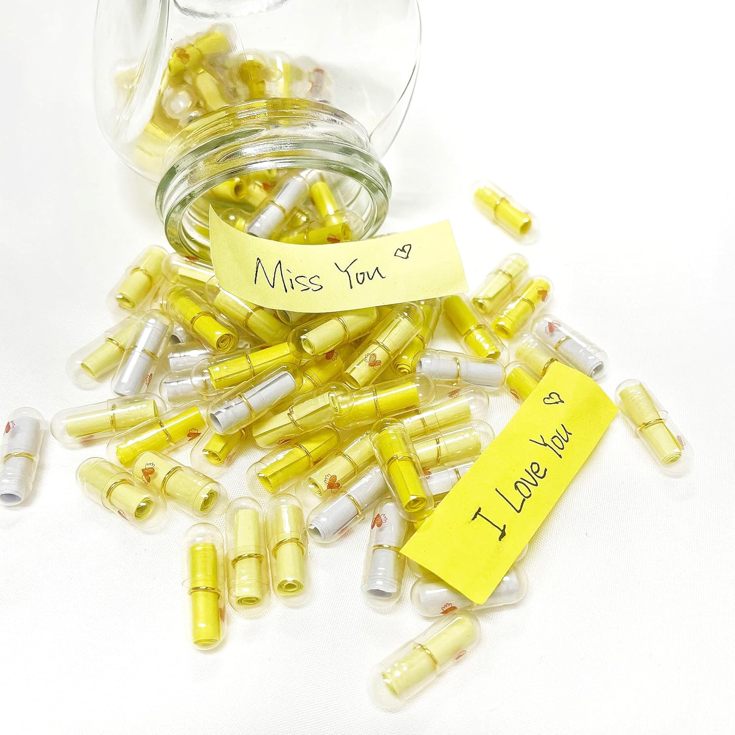 Capsule Letters Message, 100Pcs Lovely Mini Pill Shaped Message Capsule Letter, Capsule Letters Message Friendship Gift (Gradient Yellow)