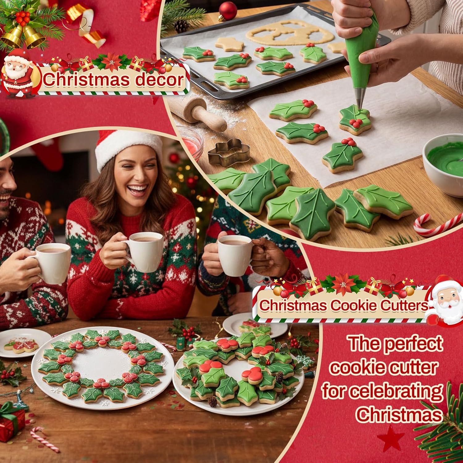 2 Set Christmas Wreath Centerpiece Cookie Cutters And Tree Cookies Cutters With Box Holly Leaf Cookie Cutter Include Holly Leaves Berry Bow Tree Plaque For Biscuit Diy Cake Xmas Baking Supply