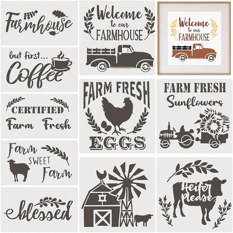 10 Pieces Farmhouse Stencils Farm Reusable Stencils Farm Theme Painting Stenci