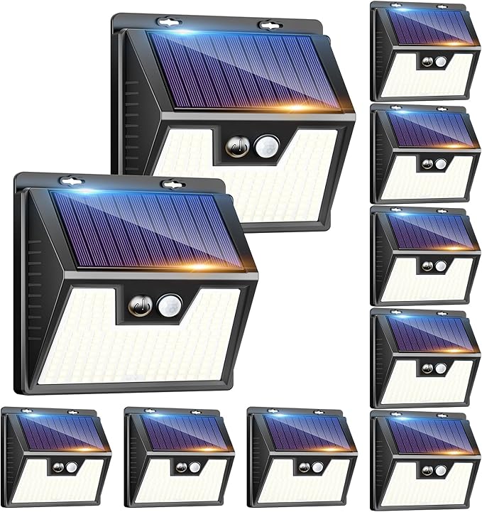 10 Pack Solar Motion Sensor Lights Waterproof Outdoor Security Lights for Garden Yard Fence