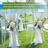 Fqqwee 6Pcs Wedding Aisle Chair Decorations White Rose Floral Wedding Chair Back Flowers With Leaves And Ribbons Church Chair Bench Pew Flowers For Wedding Ceremony Decor …, 10.11X10.62 Inch