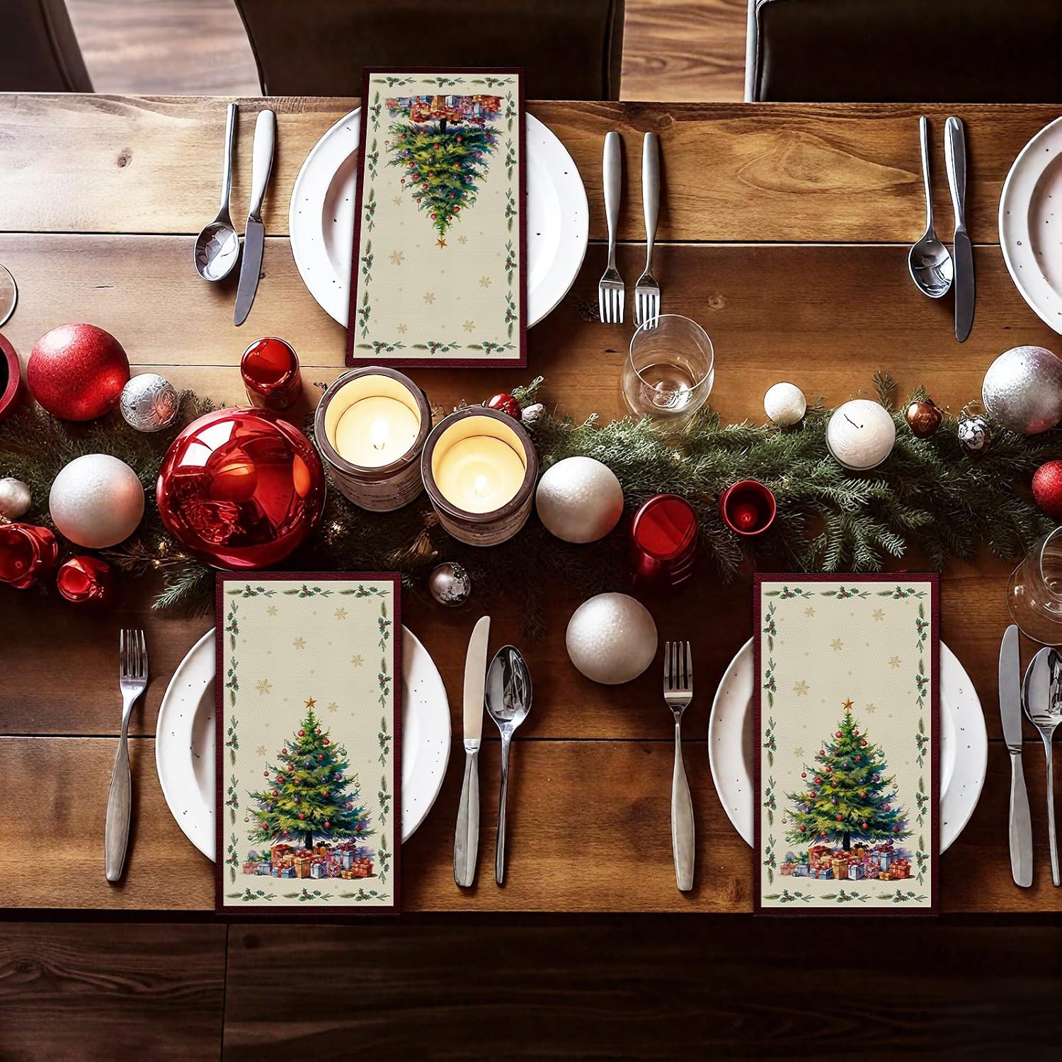 100 Pcs Christmas Thanksgiving Paper Napkins 2 Ply Merry Christmas Fall Thanksgiving Dinner Napkins Disposable Guest Towel For Winter Holiday Cocktail Party Decor Supplies (Warm Gift)