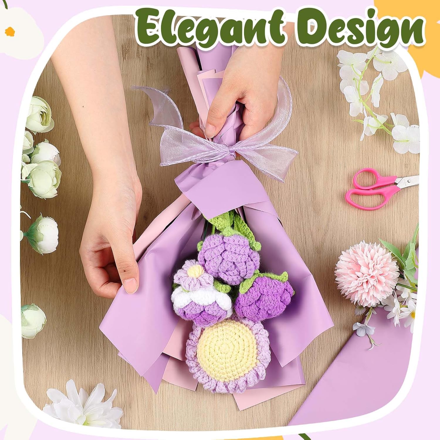 27 Pcs Crochet Flower Bouquet Gifts For Valentine'S Day, Handmade Knitted Crochet Flower Bouquet With Roses Sunflowers Daisies For Women Girlfriend Valentine'S Day(Exquisite,Purple Series)