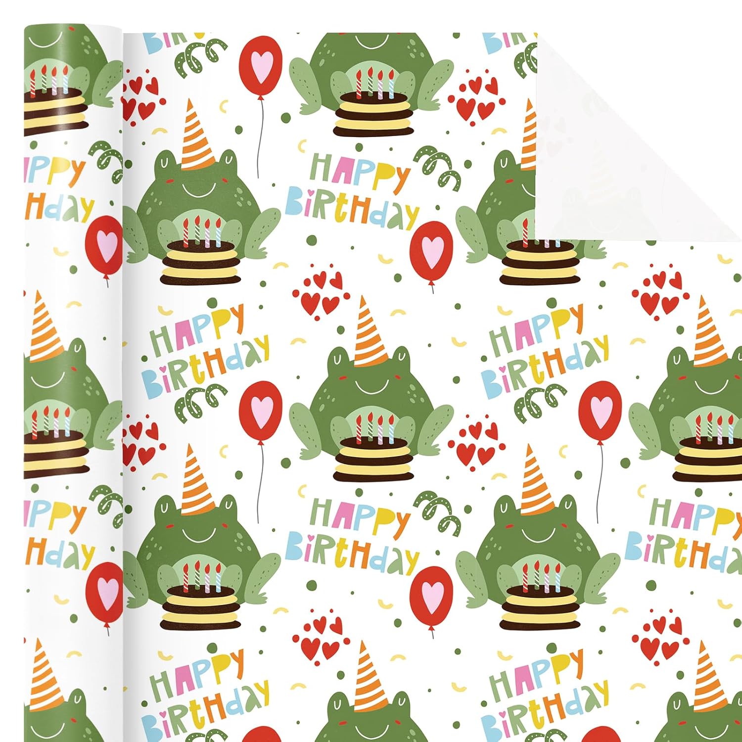 Frog Birthday Wrapping Paper Roll - Mini Roll - 17 Inch X 16.5 Feet - Happy Birthday And Cute Frog Wrapping Paper Perfect For Kids Boy Girl, Baby Shower