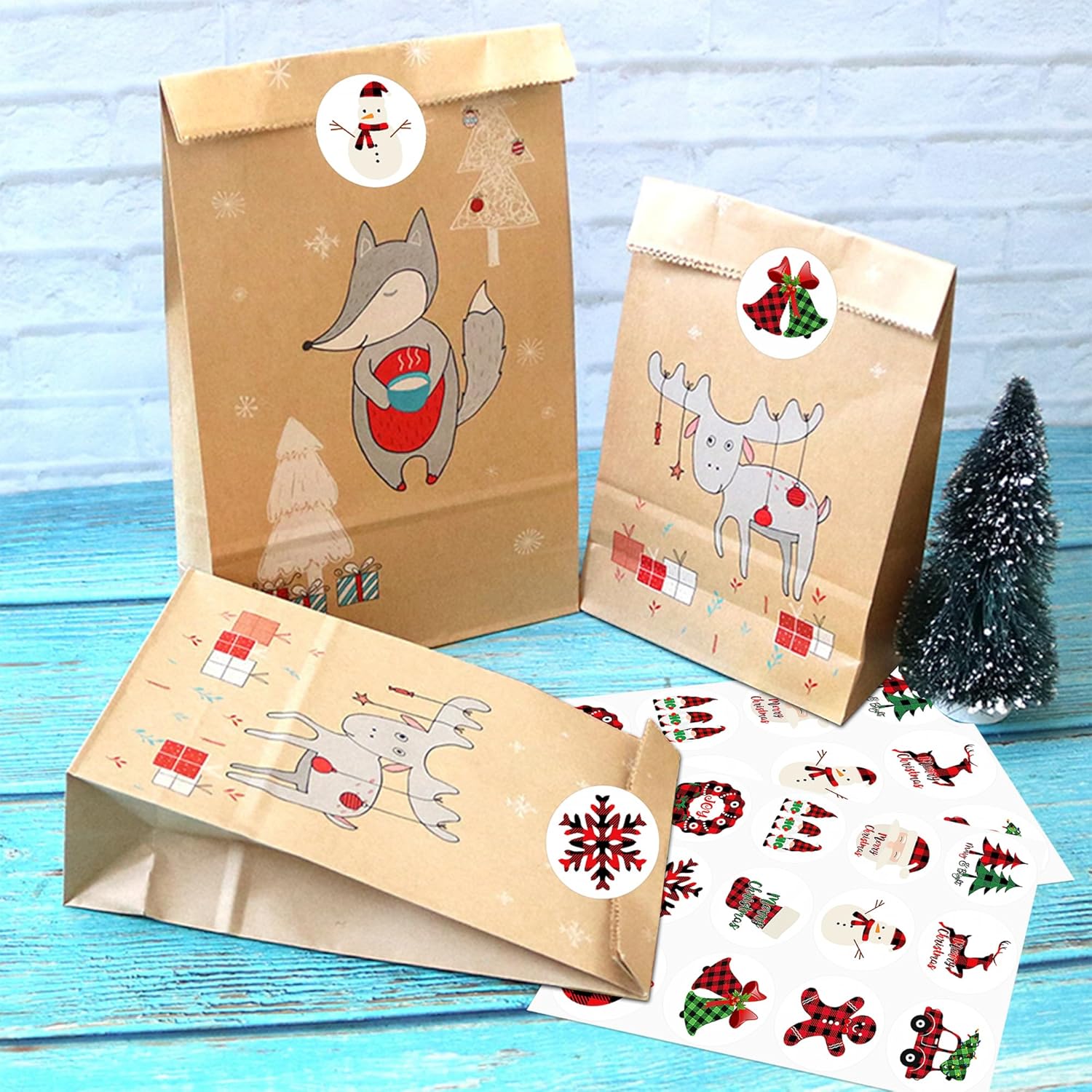 360Pcs Assorted Christmas Buffalo Plaid Stickers For Candy Goodie Envelopes Cards, Round Christmas Envelope Seals Gift Present Wrap Decoration