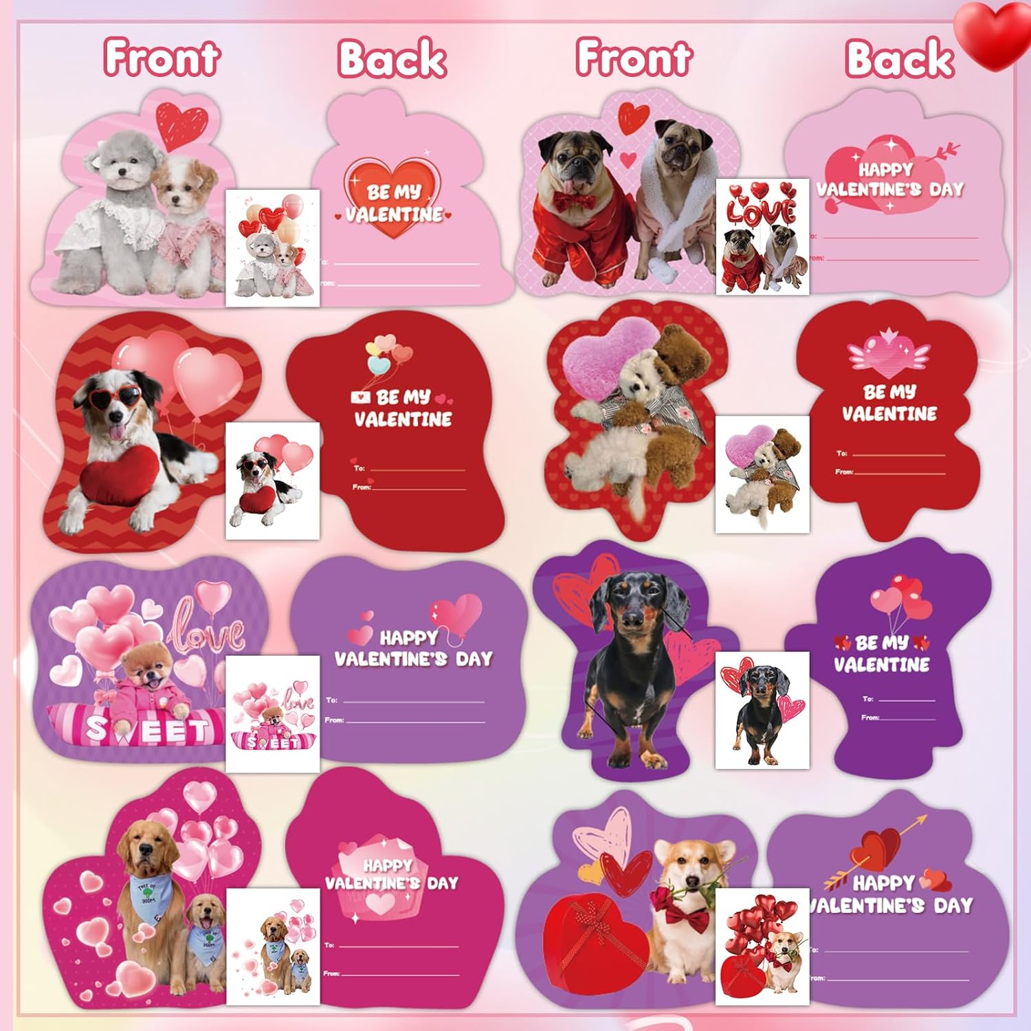32 Pack Valentines Card For Kids Classroom, Pet Dogs Valentines Cards With Tattoos Envelopes, Happy Valentine Cards For Kids School, Party Exchange Favors Gifts For Boys Girls