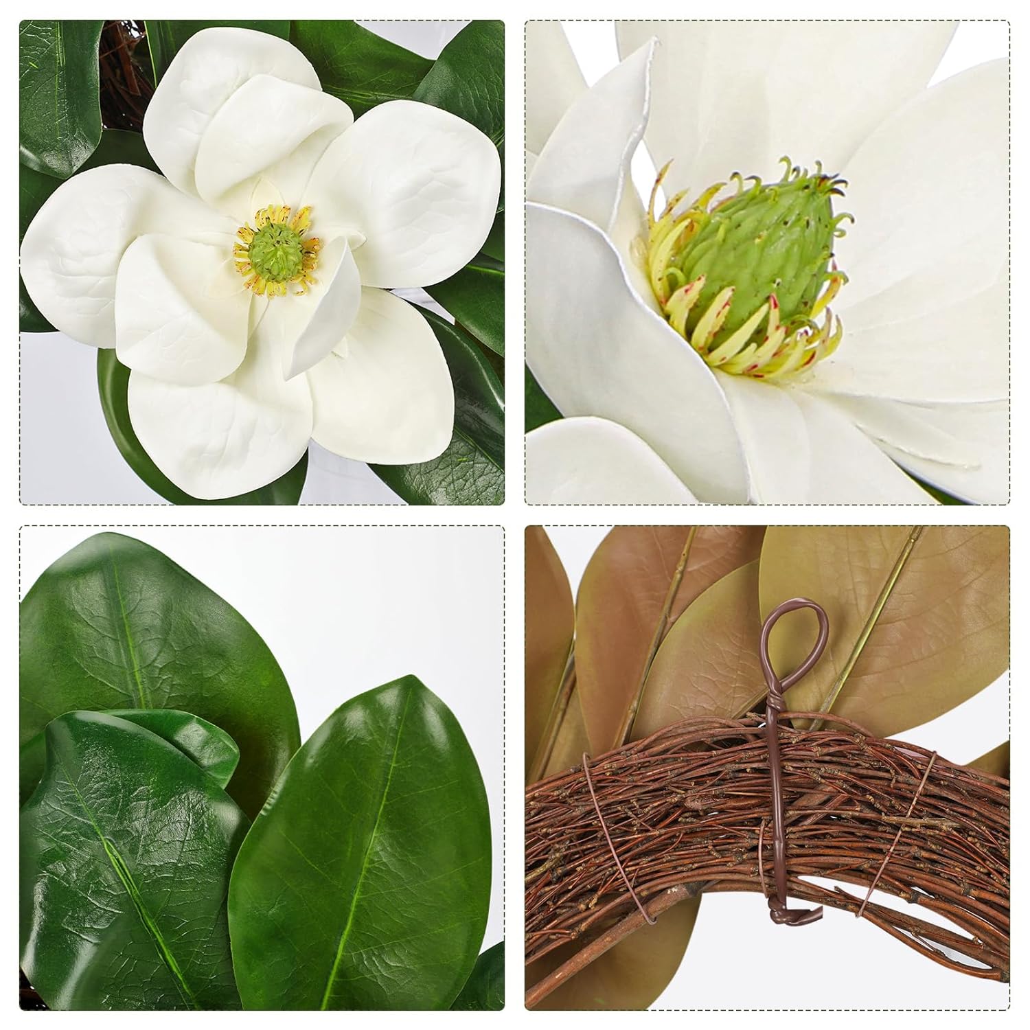 Artificial Magnolia Flower Stems Set Of 2 – 19.6” Faux White Magnolia Picks With Large Blooms And Green Leaves For Home Decor, Wedding Centerpieces, Floral Arrangements, Diy Crafts