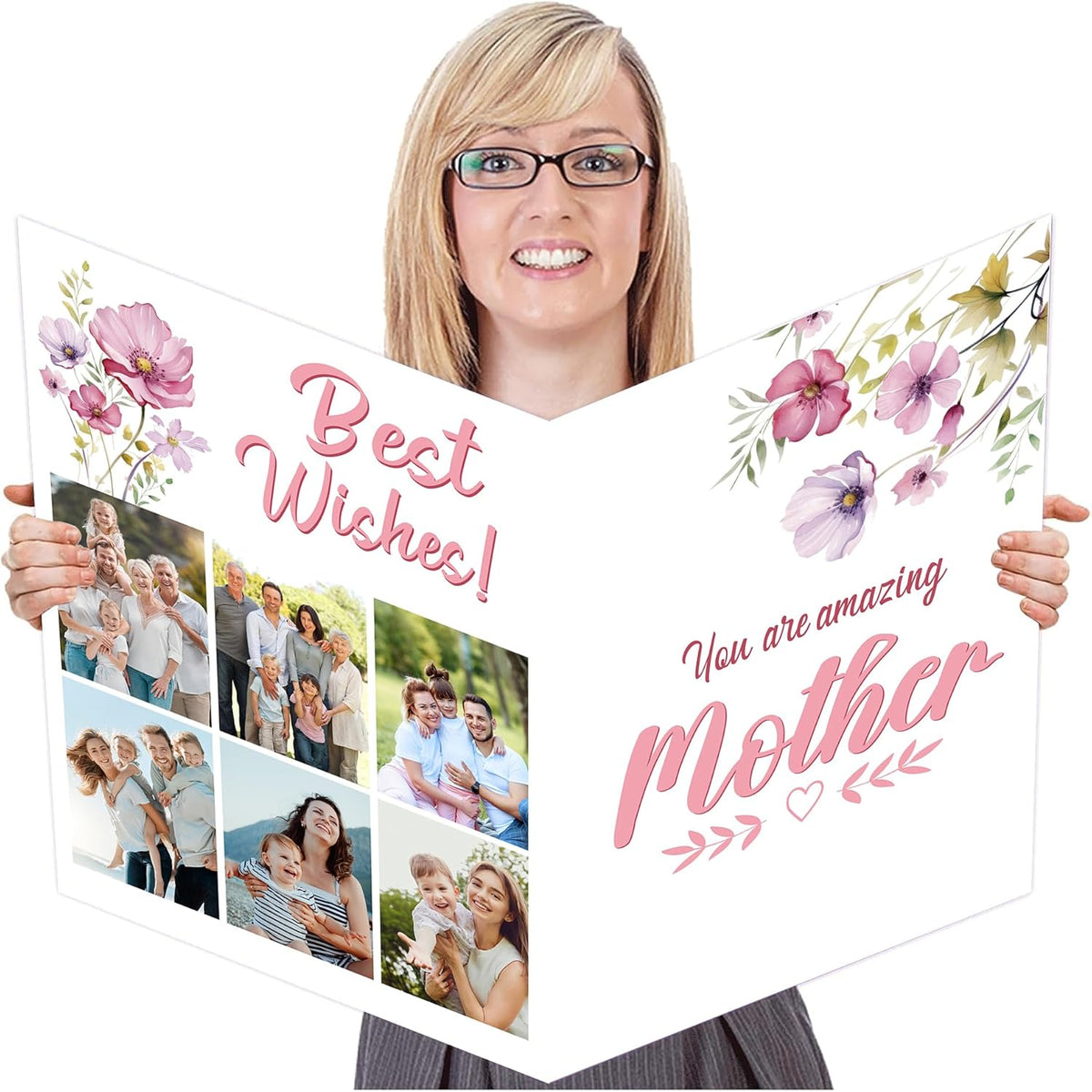 Jumbo Happy Mother'S Day Greeting Card With Envelope Giant Card Gift For Mom Wife From Daughter Son Mother’S Day Big Cards Guest Book Signature Christmas, Birthday Large Shaped14 X 21.26 Inch (Bd0018)