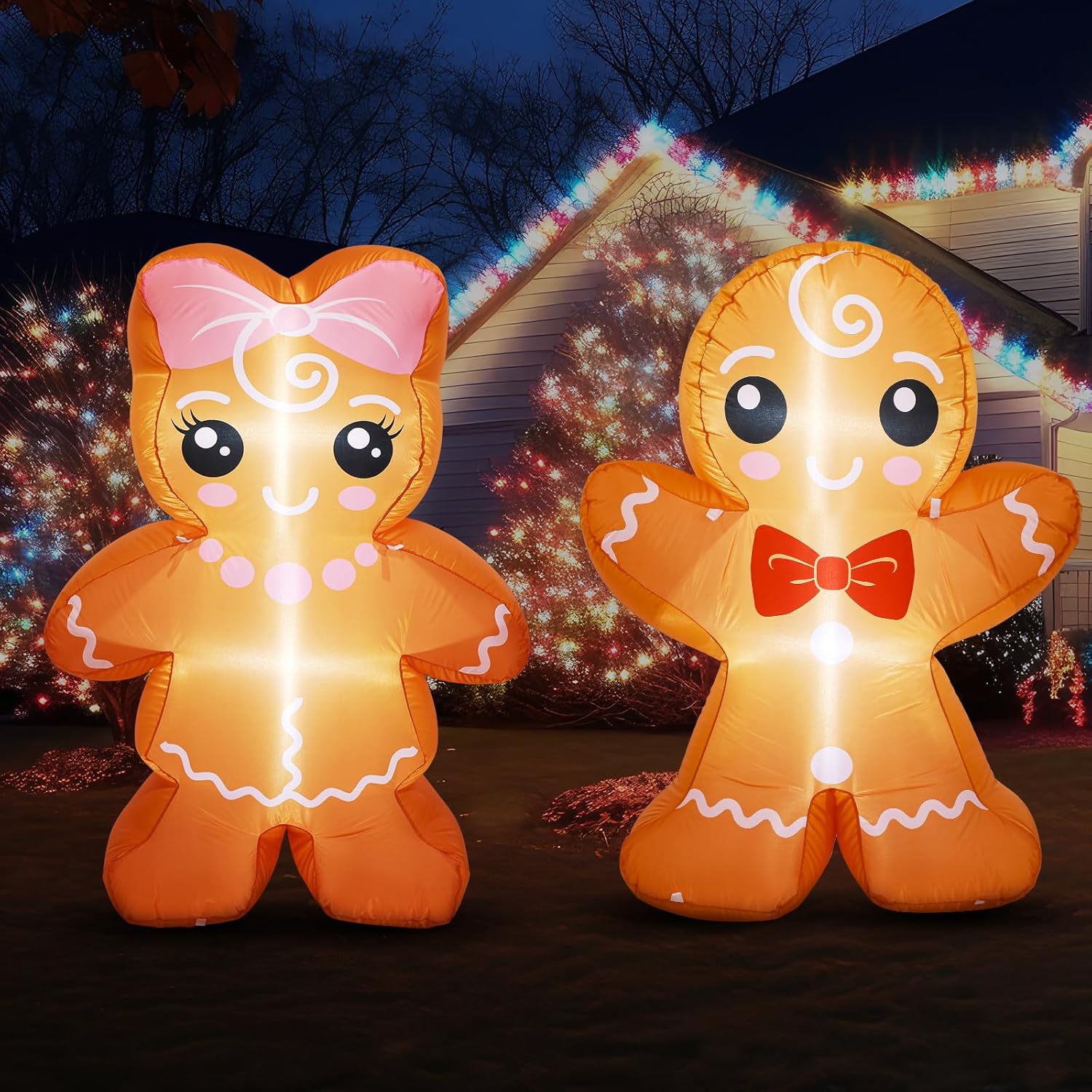 2 Pcs 4 Ft Christmas Inflatable Gingerbread Man Outdoor Decoration Blow Up Yard Decorations Cute Gingerbread Inflatable