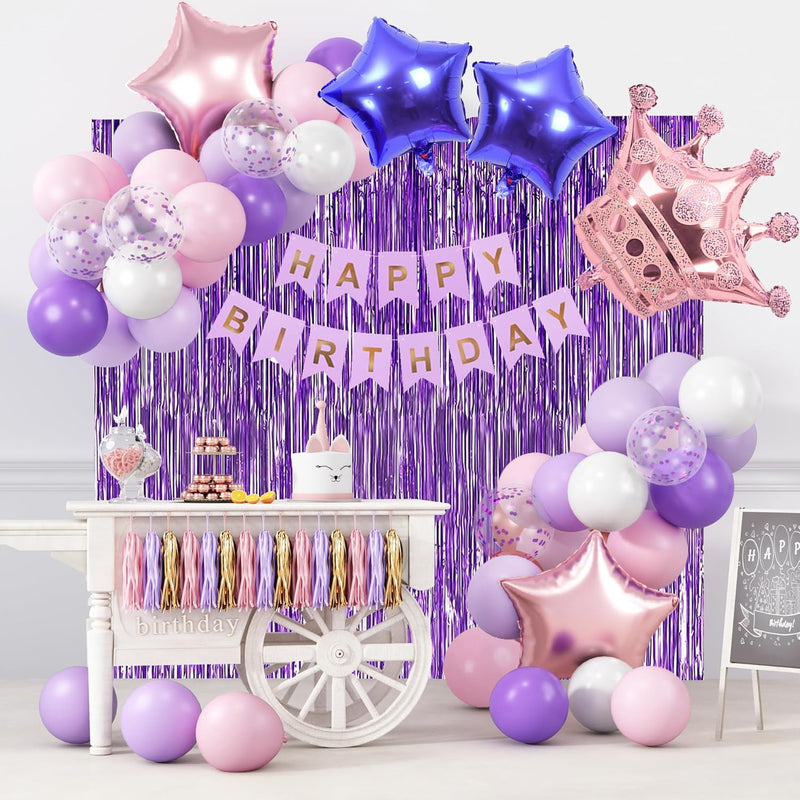 Pink Purple Birthday Party Decorations Set For Women With Birthday Ban