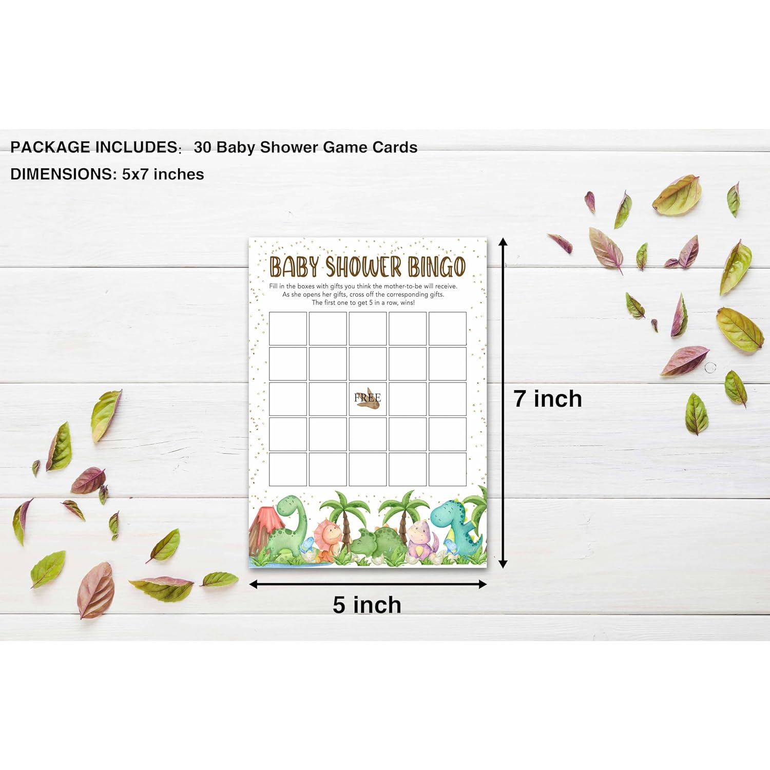 Baby Shower Games For Boys Girls, Dinosaur Baby Bingo Game For Baby Shower, Tropical Dino Baby Shower/Gender Reveal Parties Decorations, 5" X 7" Double-Sided Cards(30 Games)-C03