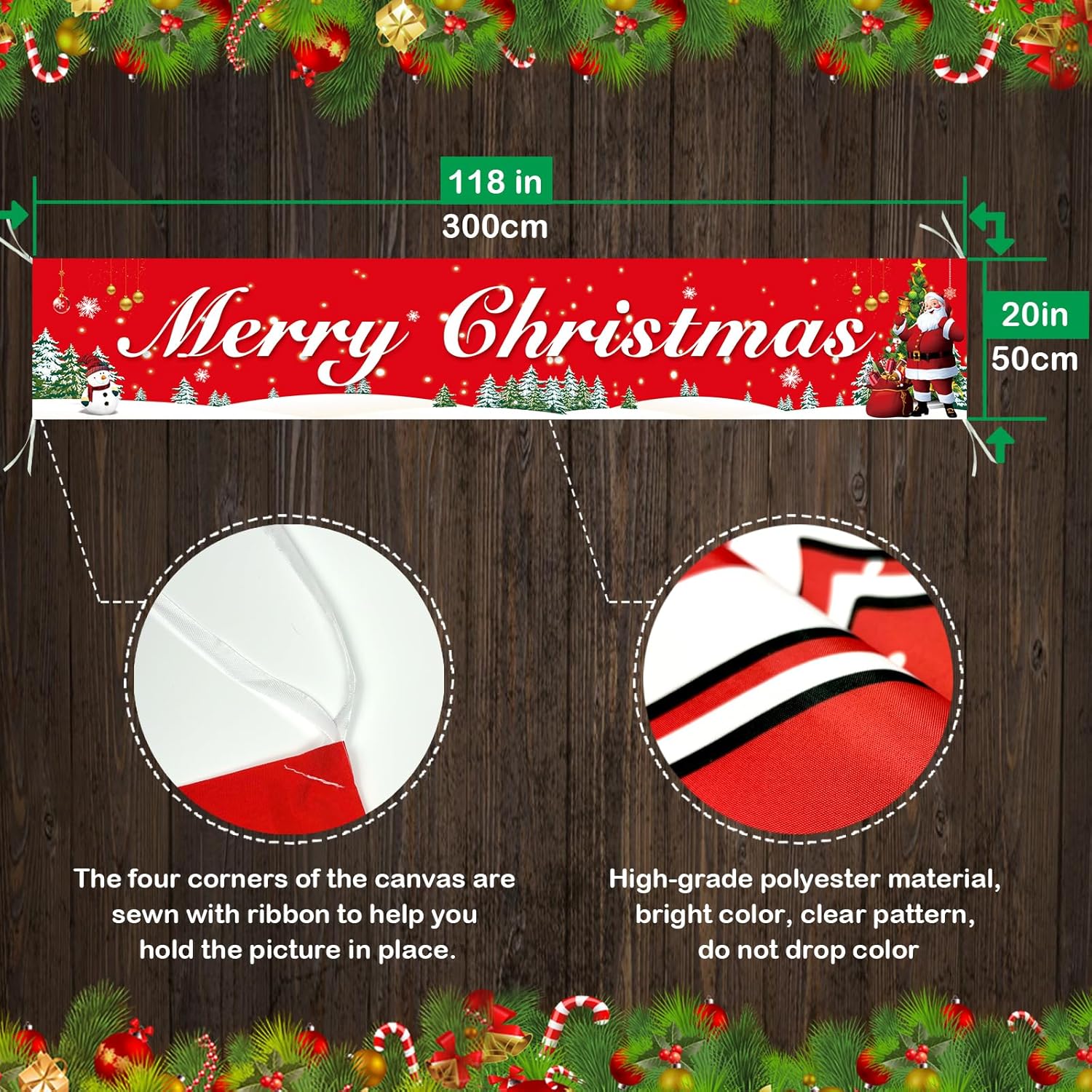 Merry Christmas Outdoor/Indoor Xmas Decorations - Party Banners For Porch, Railing, Fence & Yard - Festive Clearance