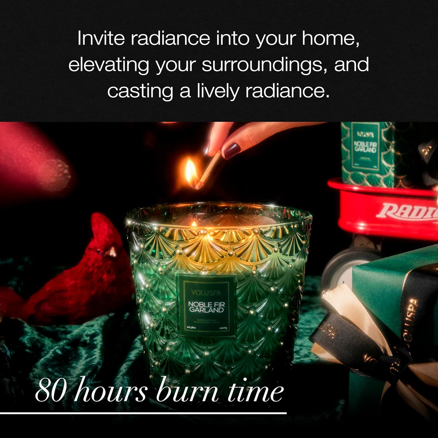 Noble Fir Garland, 3 Wick Hearth Candle, 38 Oz, 80 Hour Burn Time, Coconut Wax Blend, Christmas Scented Candles For Home, Handcrafted In The Usa