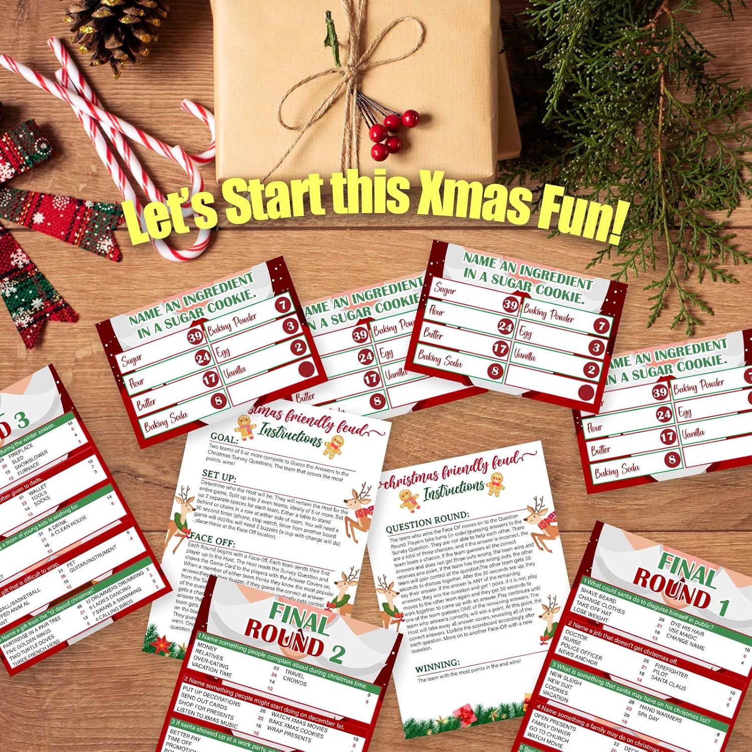 Christmas Friendly Feud Game For Family Activity, Christmas Ice Breaker Party Games For Game Night, Winter Holiday Party Supplies, Feud Trivia Quiz Cards -Gm01