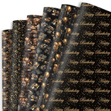 Birthday Wrapping Paper - 6 Black Gold Style Gift Paper For Men, Women, Kids - 20 X 28 Inch, Folded Flat (6 Sheet Recyclable)