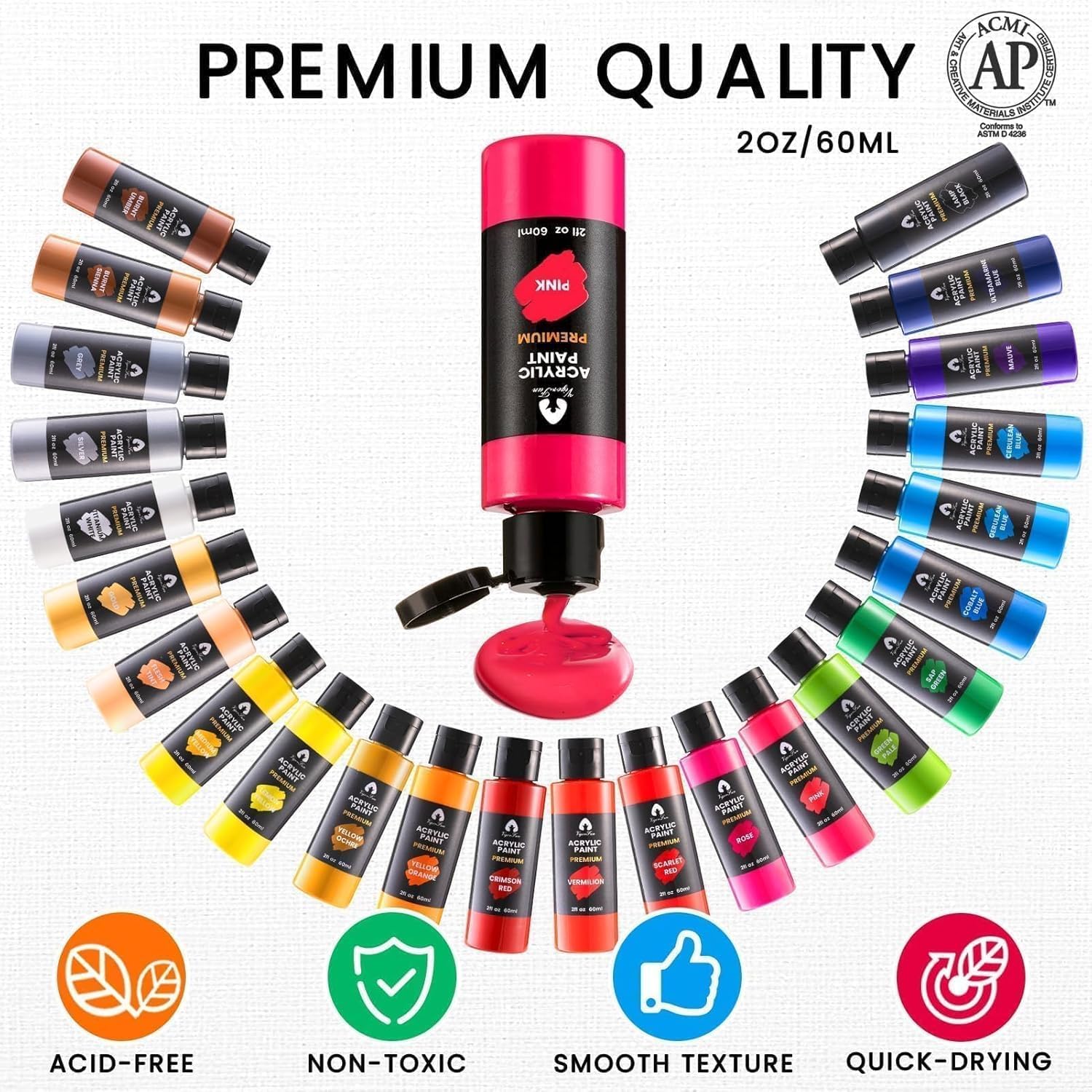52 Pcs Acrylic Paint Set - 36 Colors (2Oz/60Ml) With Brushes, Knives & Palette - Rich Pigments Gifts For Adults, Artists & Beginners - Painting On Canvas, Ceramic, Rock, Wood