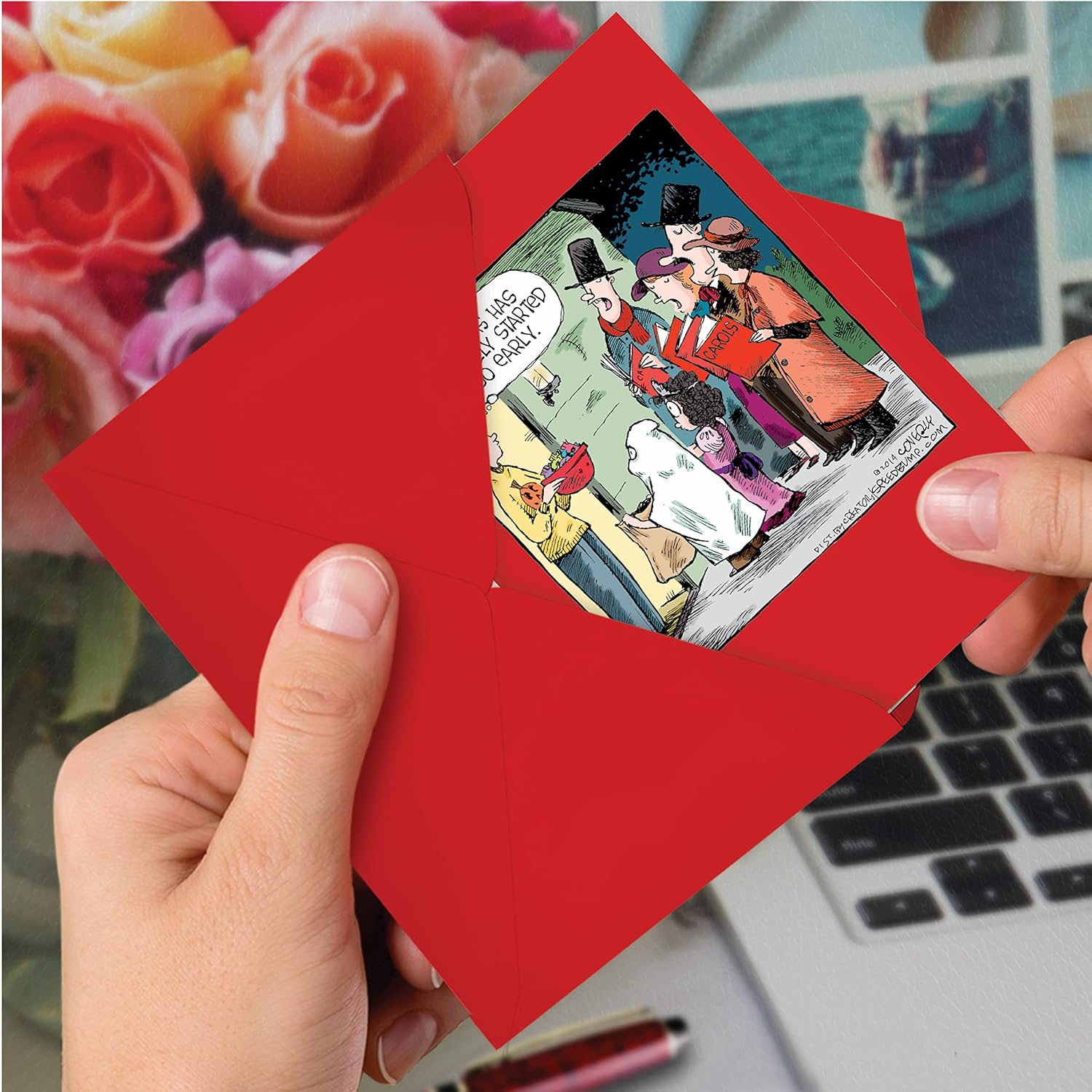 Pack Of 12 Funny Christmas Greeting Cards With Envelopes, Humor Holiday For Men And Women (1 Design, 12 Cards) - Halloween Carolers B2528Xsg