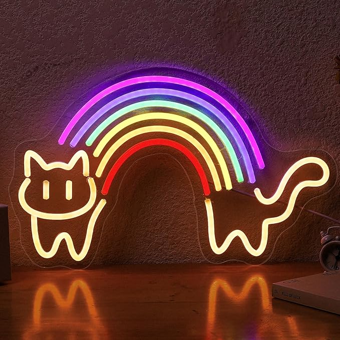Rainbow Cat Neon Sign Dimmable USB LED Wall Light for Bedroom Game Room Pet Shop Decor