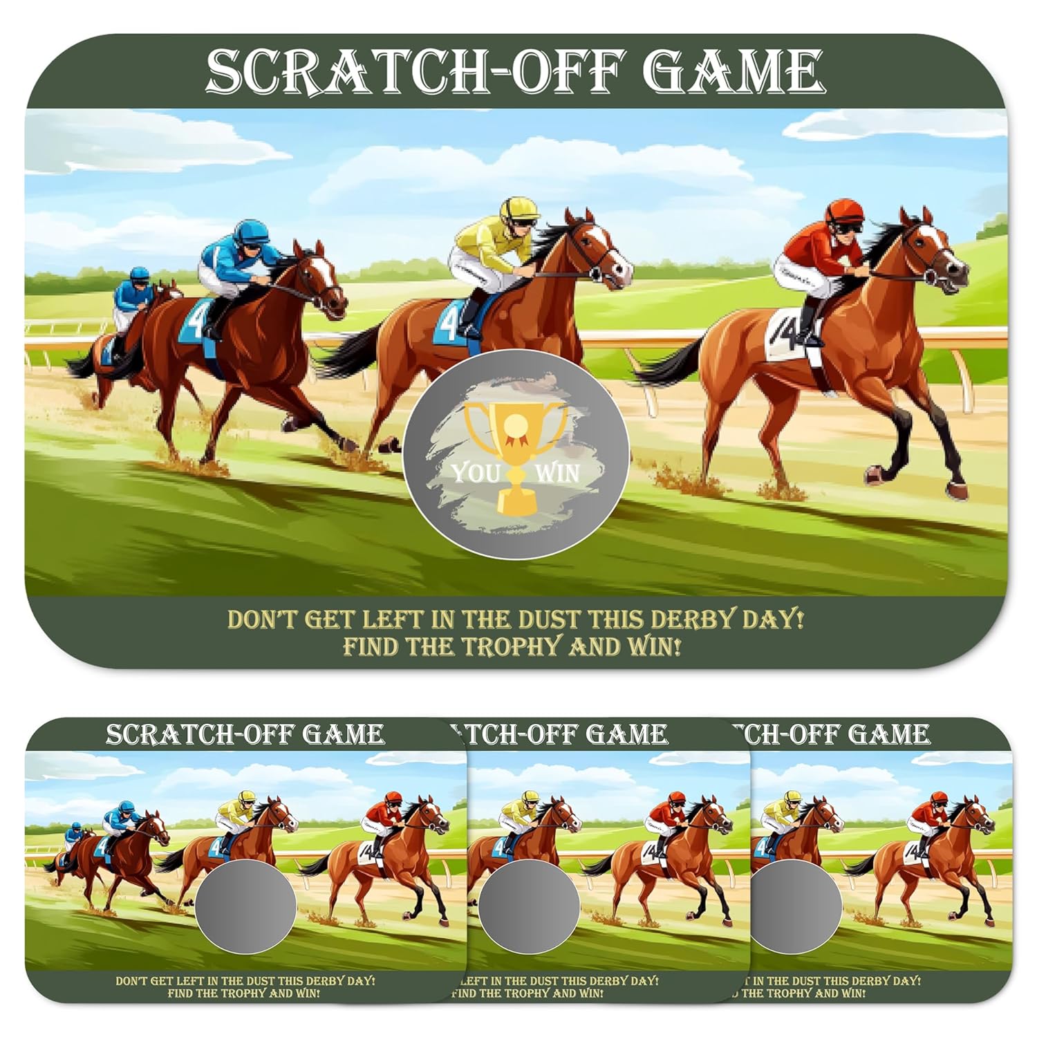 Horse Race Scratch Off Games, Kentucky Horse Derby Ice Breaker Cards For Horse Racing Lover Party, 50 Sets With Stickers