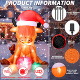 4.9 Ft Christmas Inflatable Cow Decoration Inflatable Highland Cow Cute Blow Up Animals In Santa Hat With Built-In Led L
