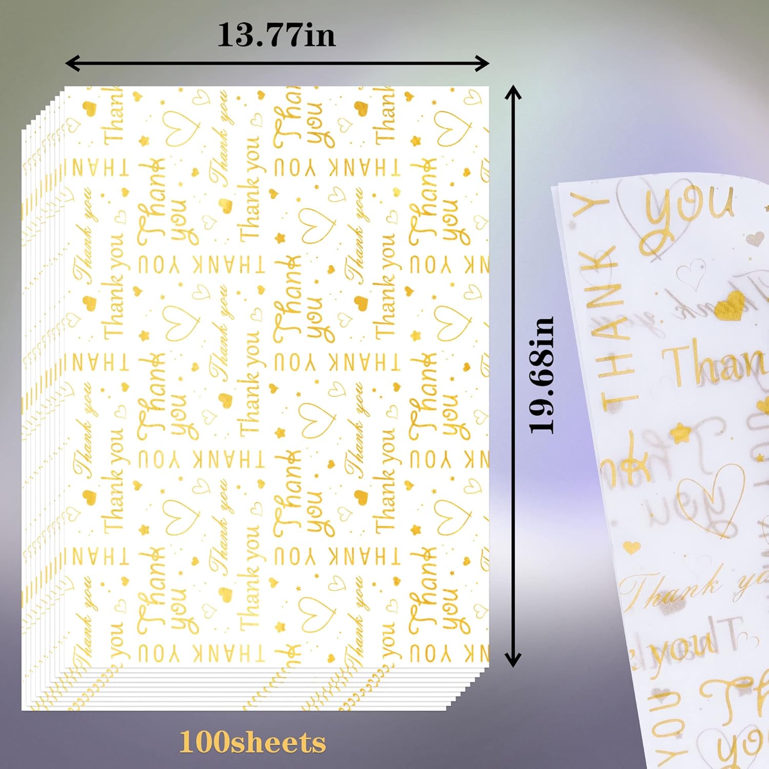 100 Sheets Gold Thank You Tissue Paper Bulk,White With Golden Thank You Tissue Paper For Small Business,Packaging,Gift Bags,14 X 20 Inch (Gold)