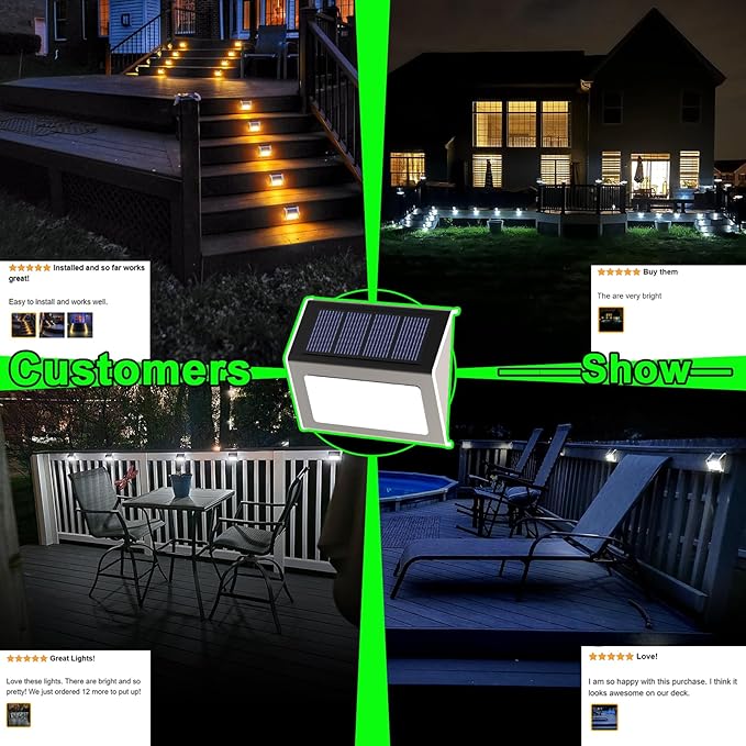 6 Pack Solar Deck Lights Waterproof 3 LED Cool White Fence Post Stair Wall Lights