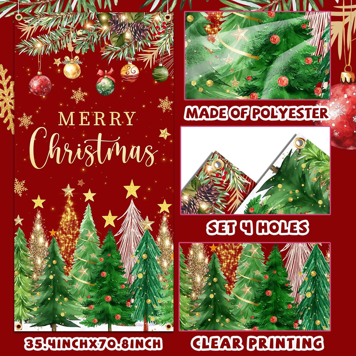 Christmas Door Cover Christmas Tree Door Cover Red And Green Xmas Door Decorations Xmas Door Banner Photo Booth Props For Wall Party