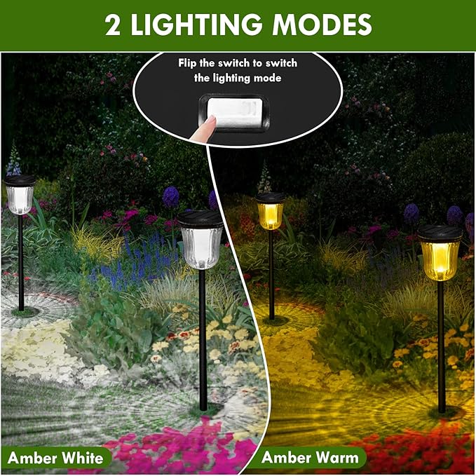 6 Pack 200LM Solar Pathway Lights Waterproof Super Bright Auto On Off Yard Walkway Lights