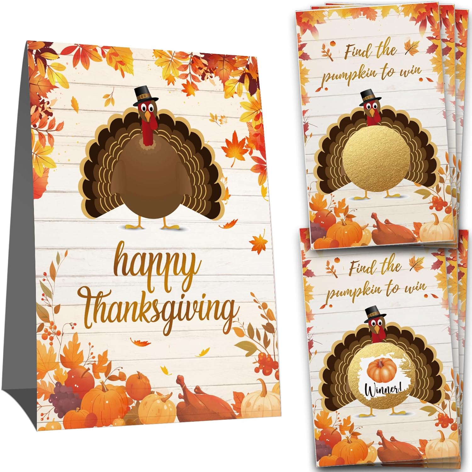 Thanksgiving Scratch Off Cards - 50 Pcs Lucky Draw Game With 8 Winners & 42 Blanks + Sign, Fall Holiday Party Activities, Interactive Decorations And Favors -153