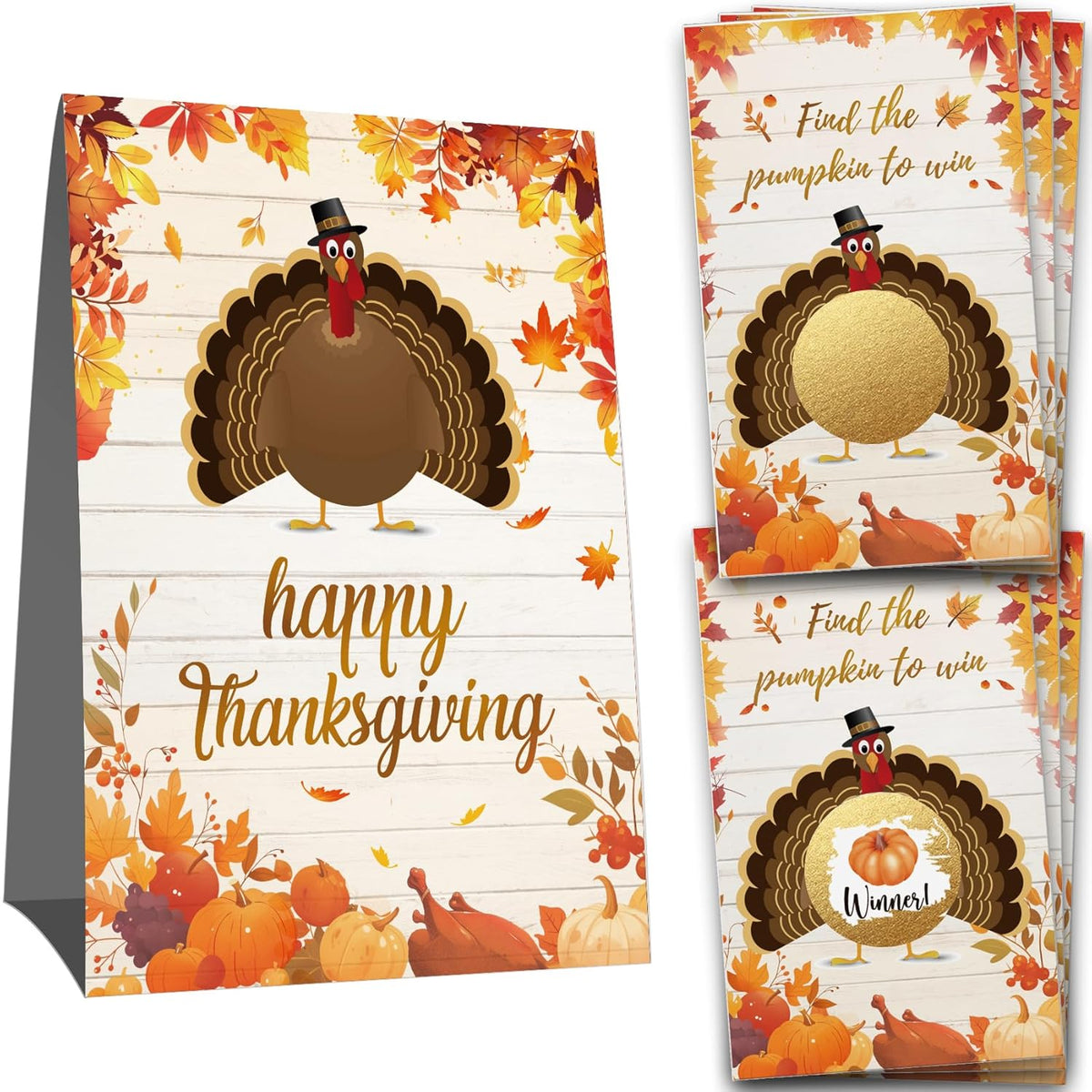 Thanksgiving Scratch Off Cards - 50 Pcs Lucky Draw Game With 8 Winners & 42 Blanks + Sign, Fall Holiday Party Activities, Interactive Decorations And Favors -153