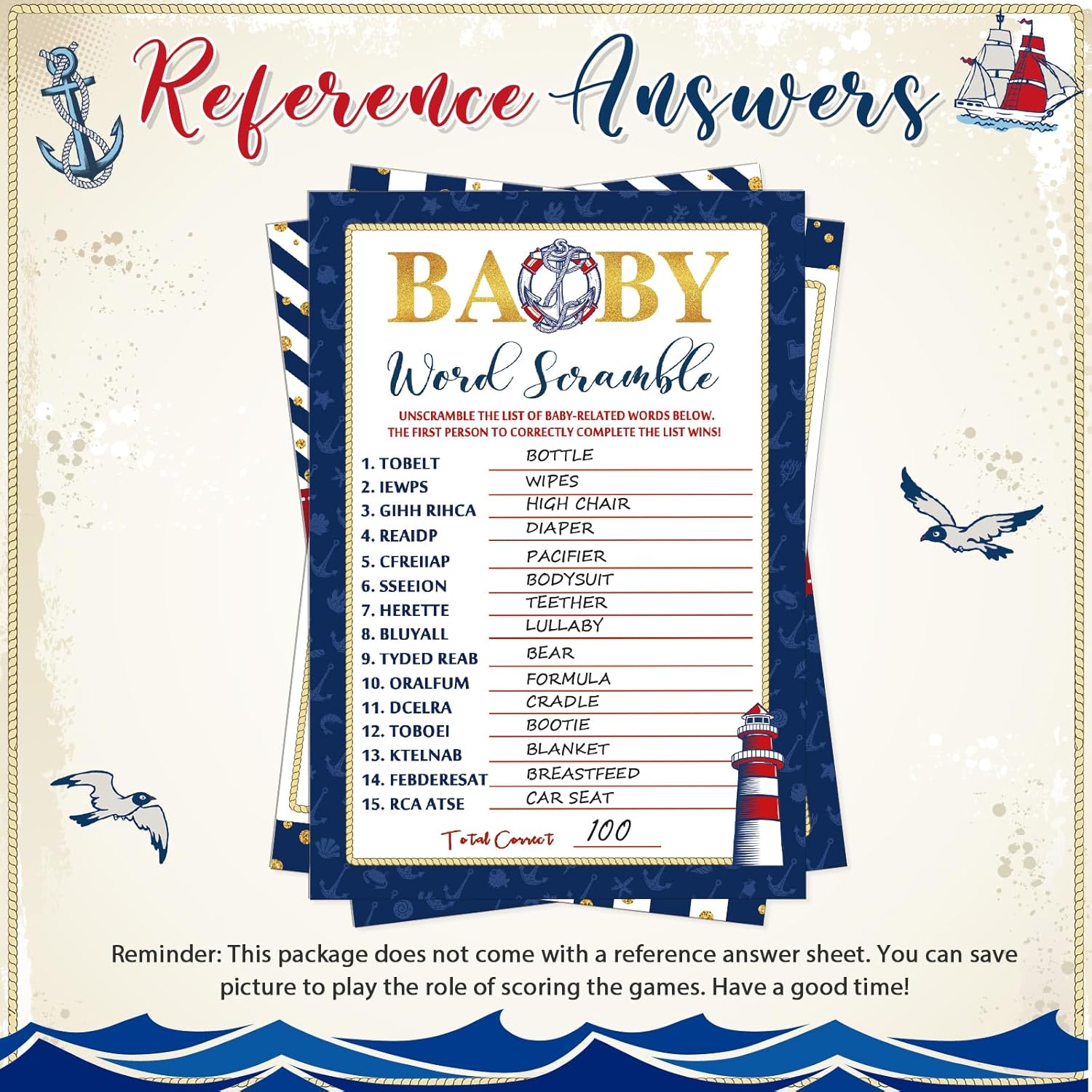 145 Pieces Nautical Baby Shower Games With 5 Games Set And 20 Pencils Baby Shower Games Activities Includes Baby Descriptions Predict Who Price Is Right Word Scramble For Baby Shower Party